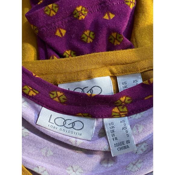 LOGO Lori Goldstein 2pc Top Set Gold / Raspberry Print XSMALL Artsy Lagenlook - Picture 6 of 7